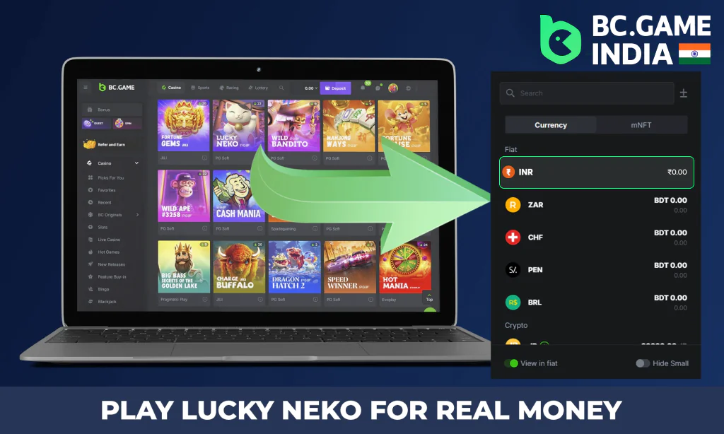 How to play for money in Lucky Neko on BC Game?
